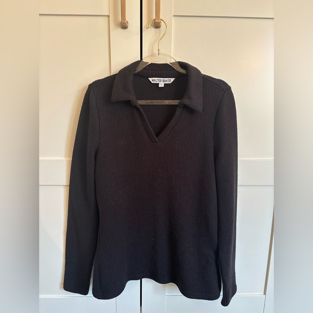Walter Baker Hudson long sleeve Ribbed Knit Sweater Top in Black Size Large